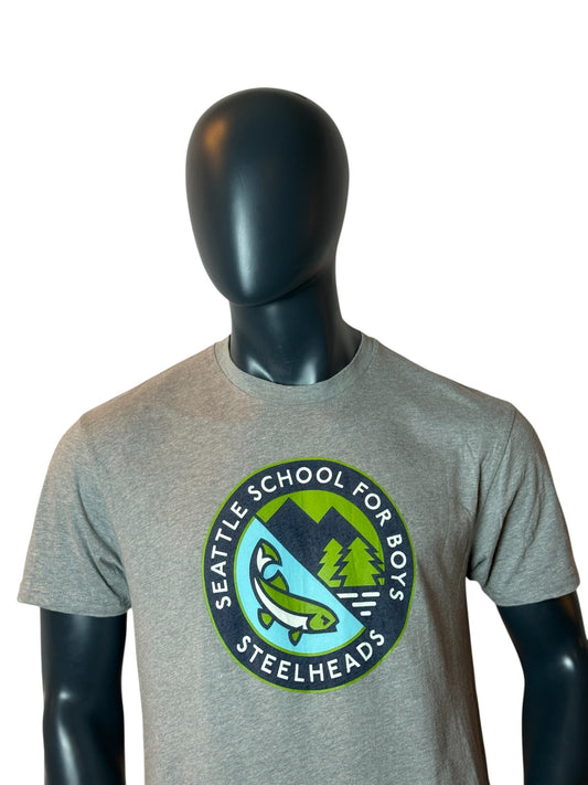 Vintage Seattle School For Boys Steelhead Graphic T Shirt Grey Fish Logo