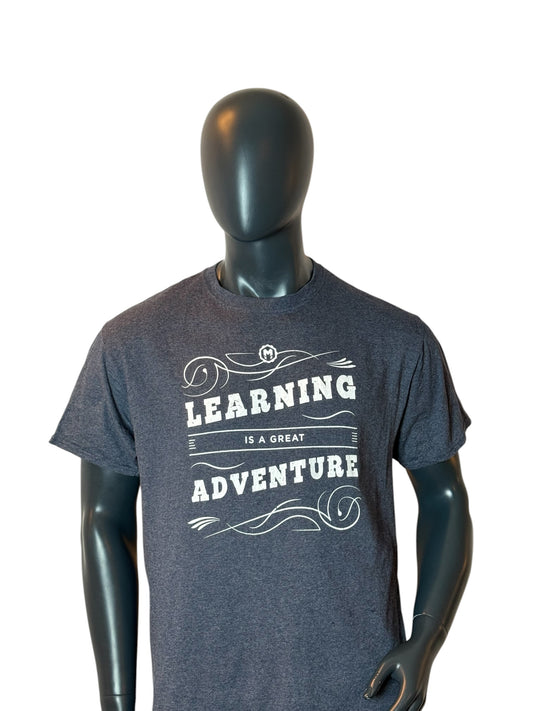 Vintage Graphic T-Shirt Grey Learning Is A Great Adventure