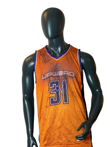Maillot de basket-ball réversible vintage rétro 2 en 1 orange blanc taille L
