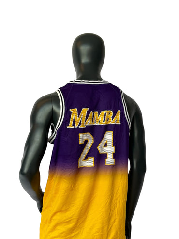 Vintage Mamba 24 Basketball Jersey Gradient Purple Yellow Retro NBA Style Size L