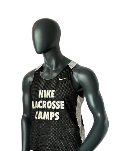 Débardeur vintage Nike Lacrosse Camps en mesh, noir et blanc, sportswear rétro, Swoosh, taille L/XL