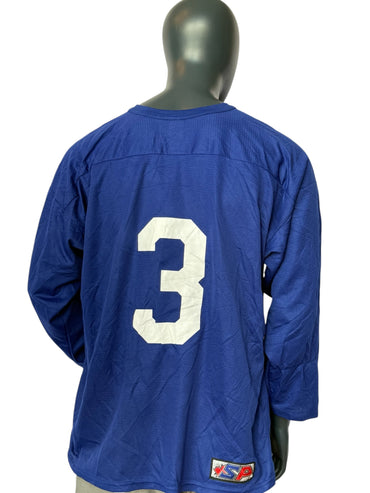 Maillot de hockey Vintage SHSHL Bleu Numéro 3 Manches Longues Rétro Sportswear Streetwear Unisexe Taille XL