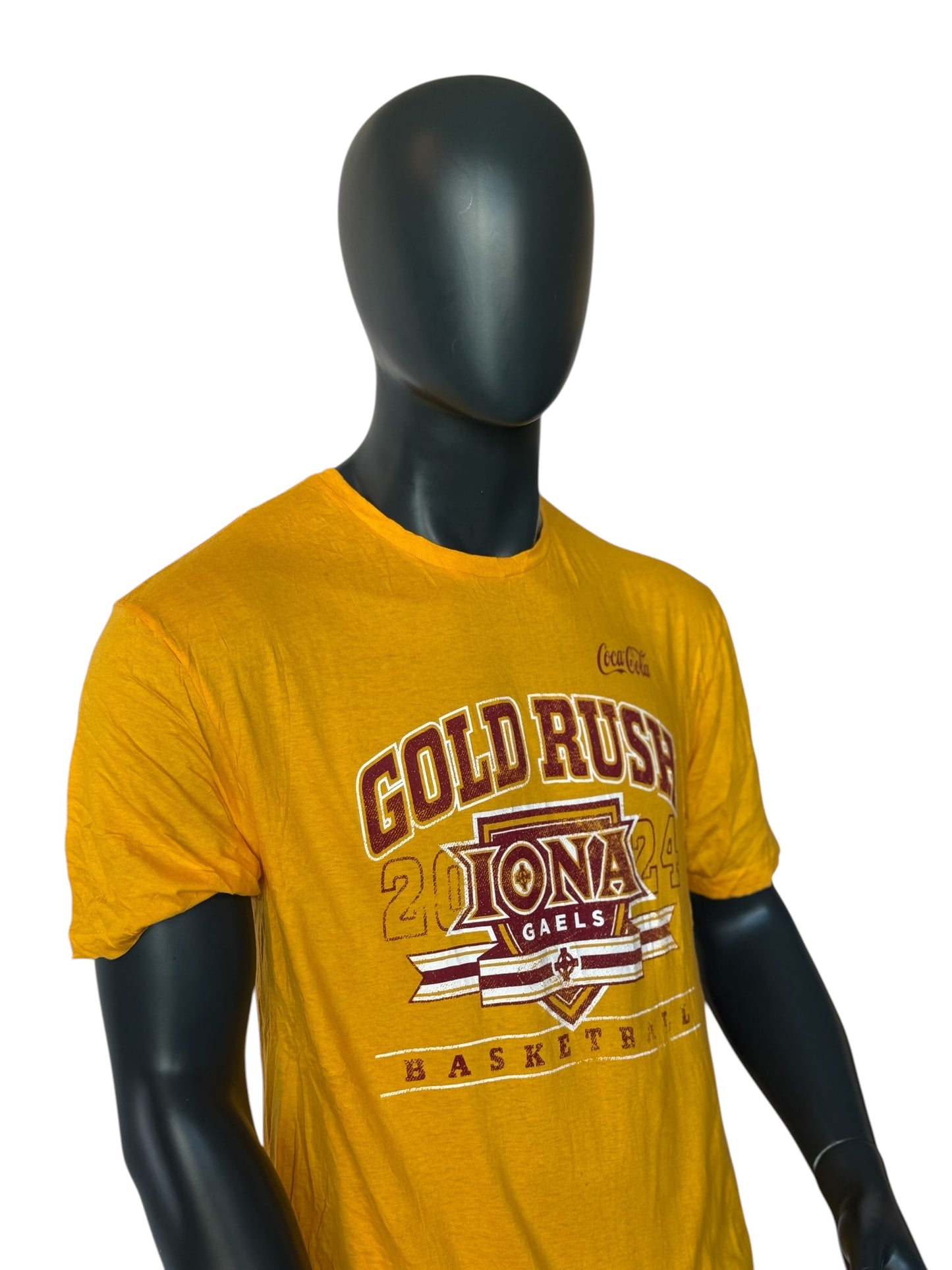 Vintage Coca Cola Iona Gaels Gold Rush Basketball T Shirt Gelb NCAA Size L