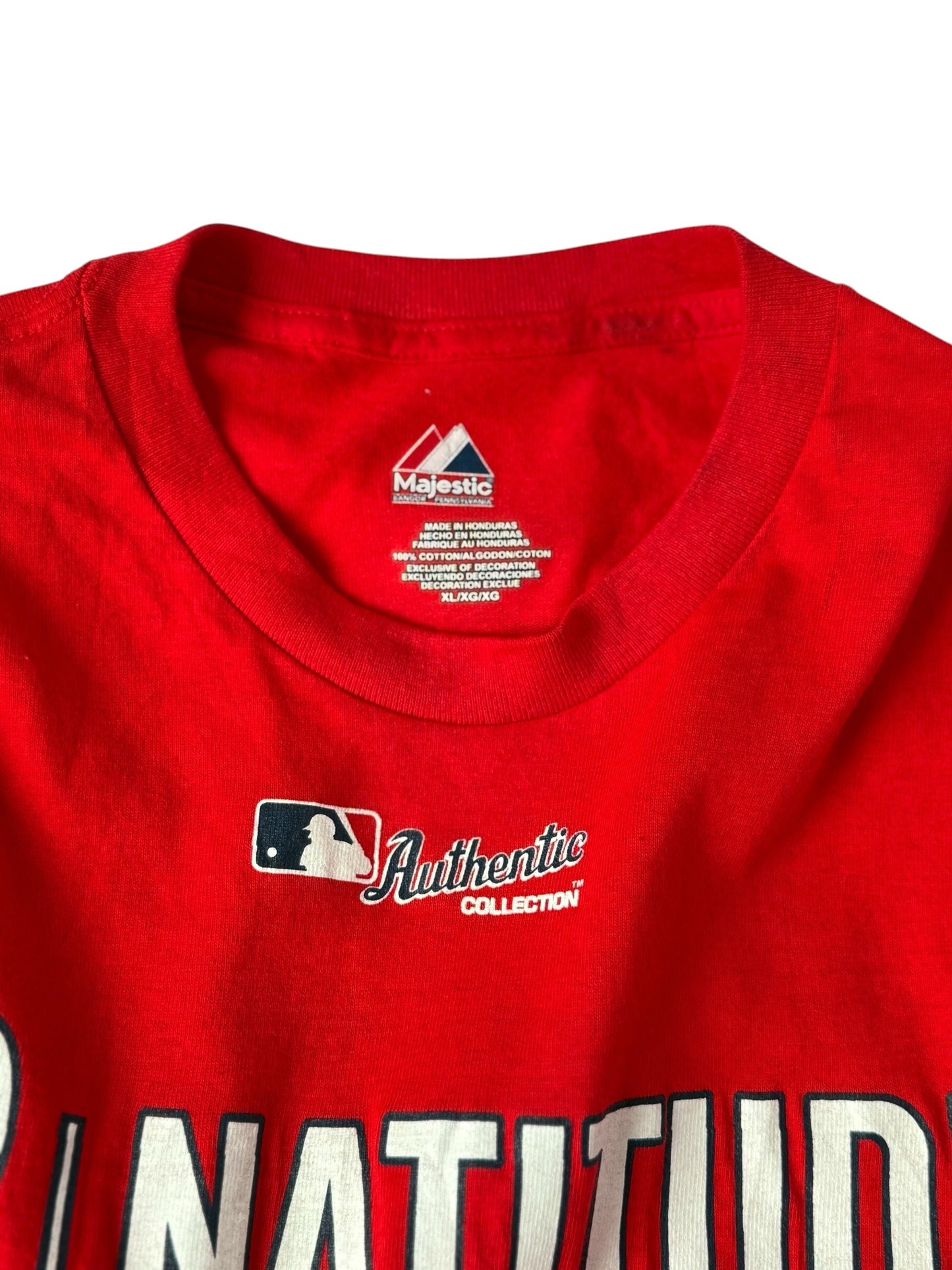 Majestic Washington Nationals “Natitude” Postseason T Shirt Red Retro Vintage MLB Tee Size XL