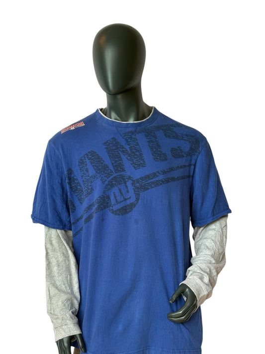 New York Giants NFL Vintage Style Retro Layered T Shirt Blue