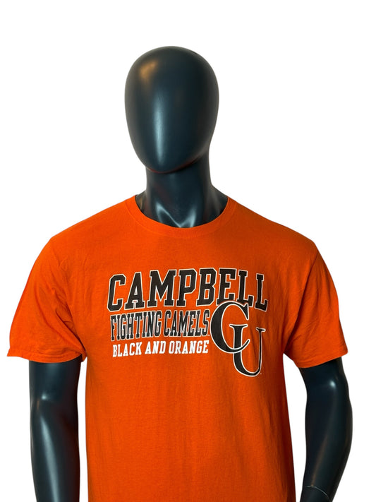Campbell Fighting Camels T-Shirt Orange Vintage College Sports Tee Size L