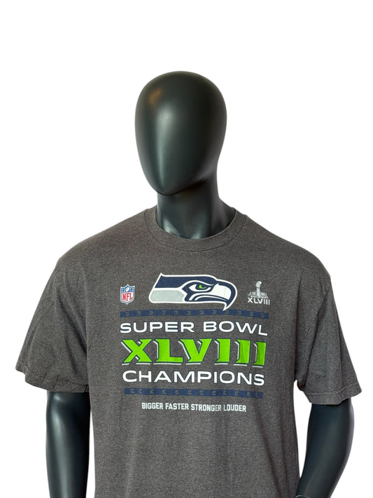 Seattle Seahawks Super Bowl XLVIII Champions T-Shirt Grey Size XXL