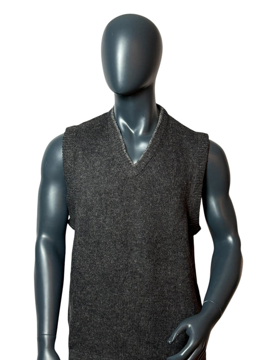 Vintage Strickweste Grau, V-Neck, Retro Knit Vest 90s Minimal Style