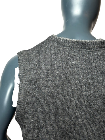 Gilet en maille vintage gris, col en V, style minimaliste années 90 taille XL