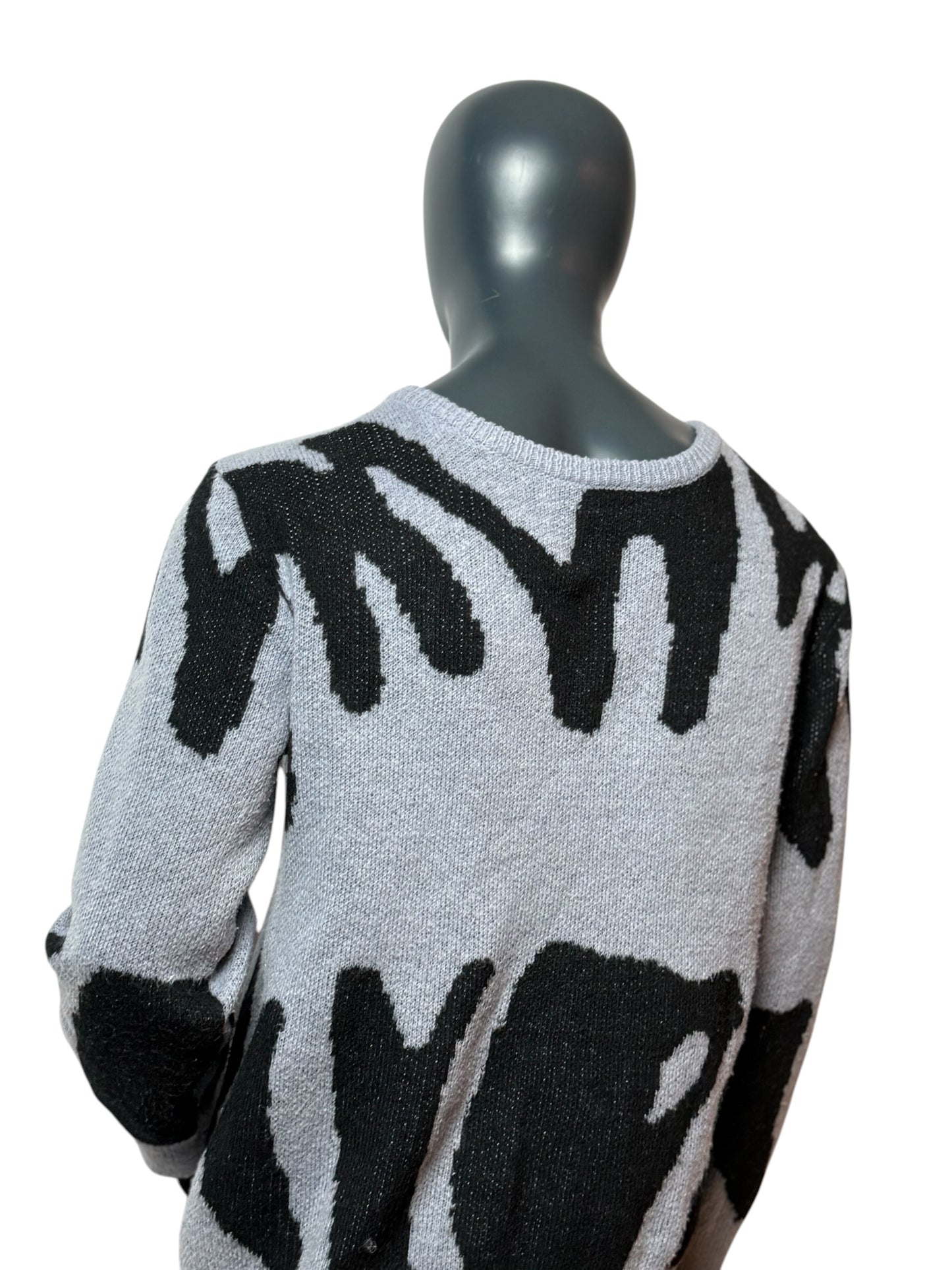 Vintage Abstract Knit Sweater Grau/Schwarz, Pattern, 90s, Unisex, Size L