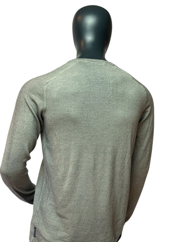 ARMANI JEANS Pull en Maille Gris Style Vintage, Motif, Col V, Coupe Ajustée, Taille XL