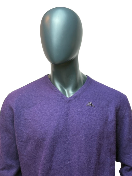 KAPPA Vintage Knit Sweater Purple V Neck Pullover Size XL