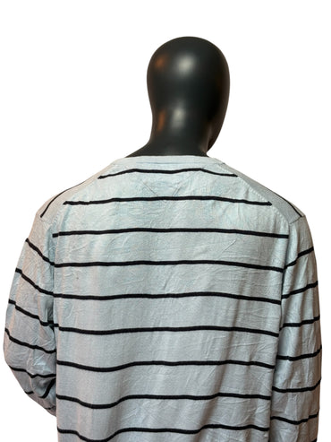 TOMMY HILFIGER Pull Vintage Gris Rayures Col V Taille XL