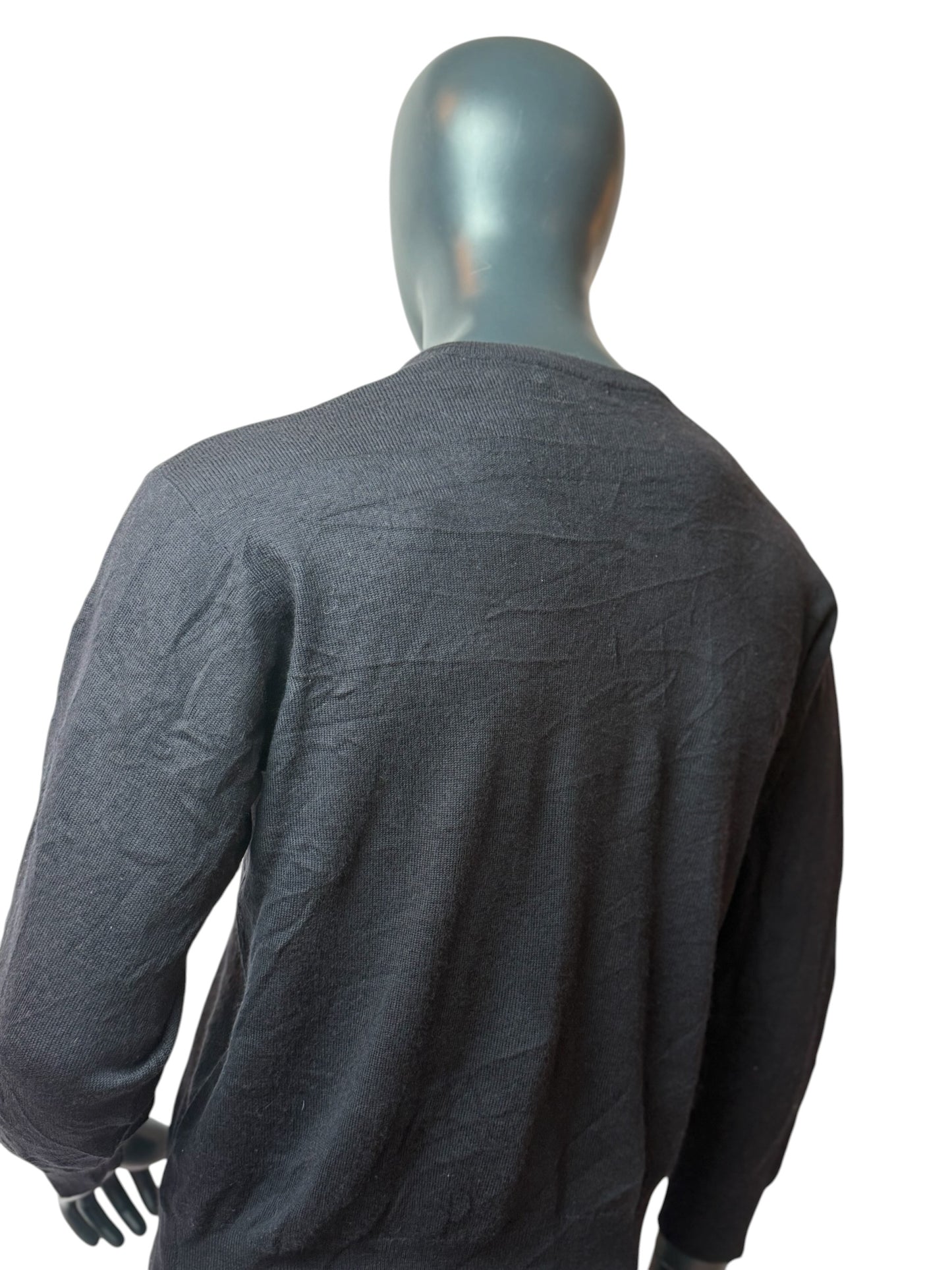 BURBERRY Pull Vintage Noir Col V Logo Minimal Taille XS