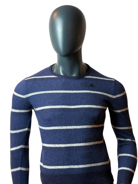 Vintage Kappa Striped Pullover Navy Weiß Logo Stickerei