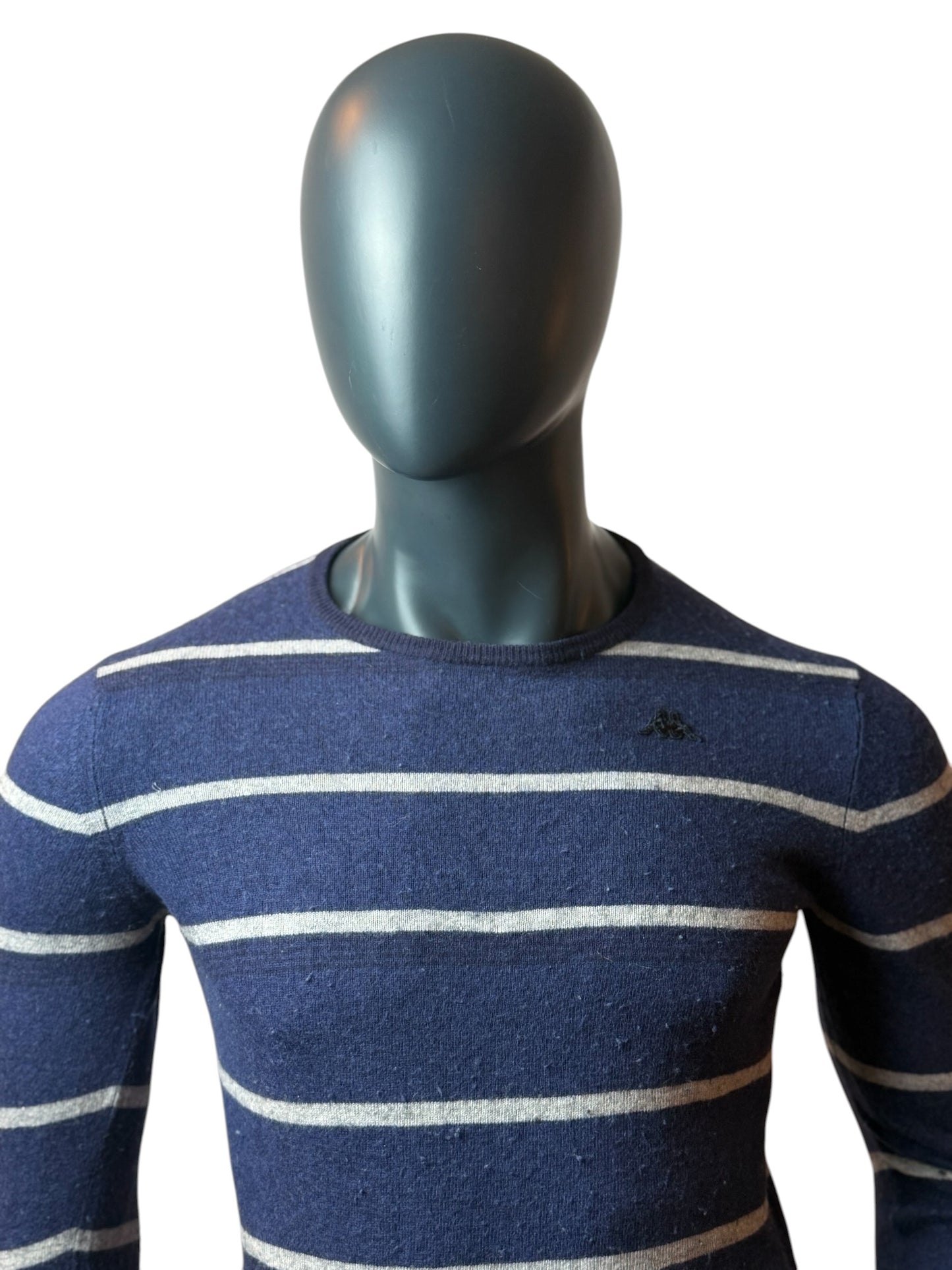 Vintage Kappa Striped Pullover Navy Weiß Logo Stickerei Size M