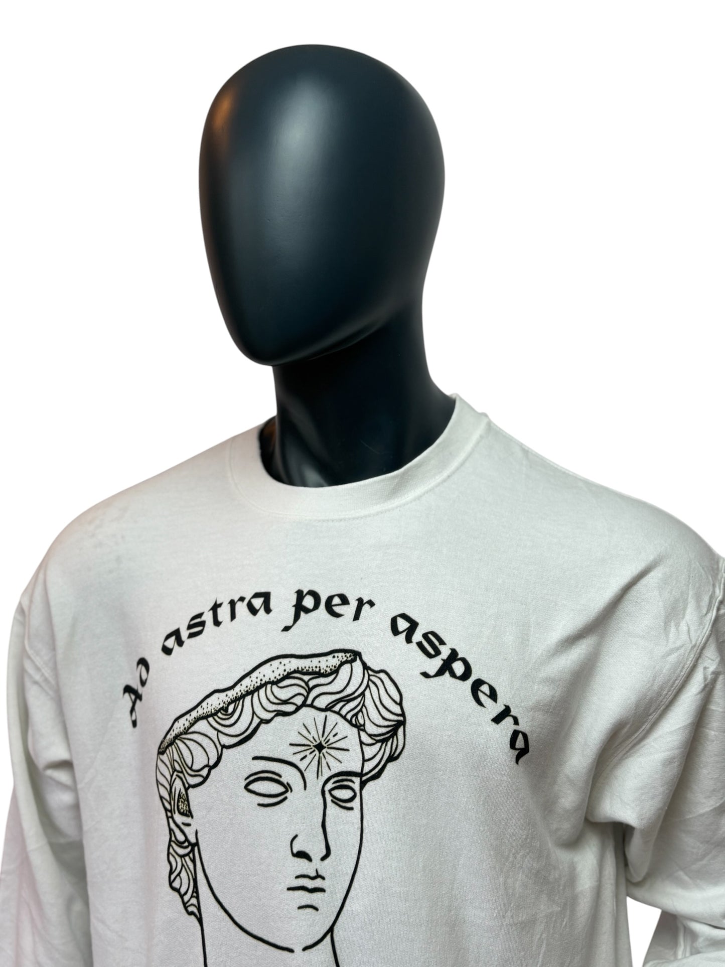 Vintage Statue Graphic Crewneck Weiß “Ad Astra Per Aspera” Minimal Streetwear Size L