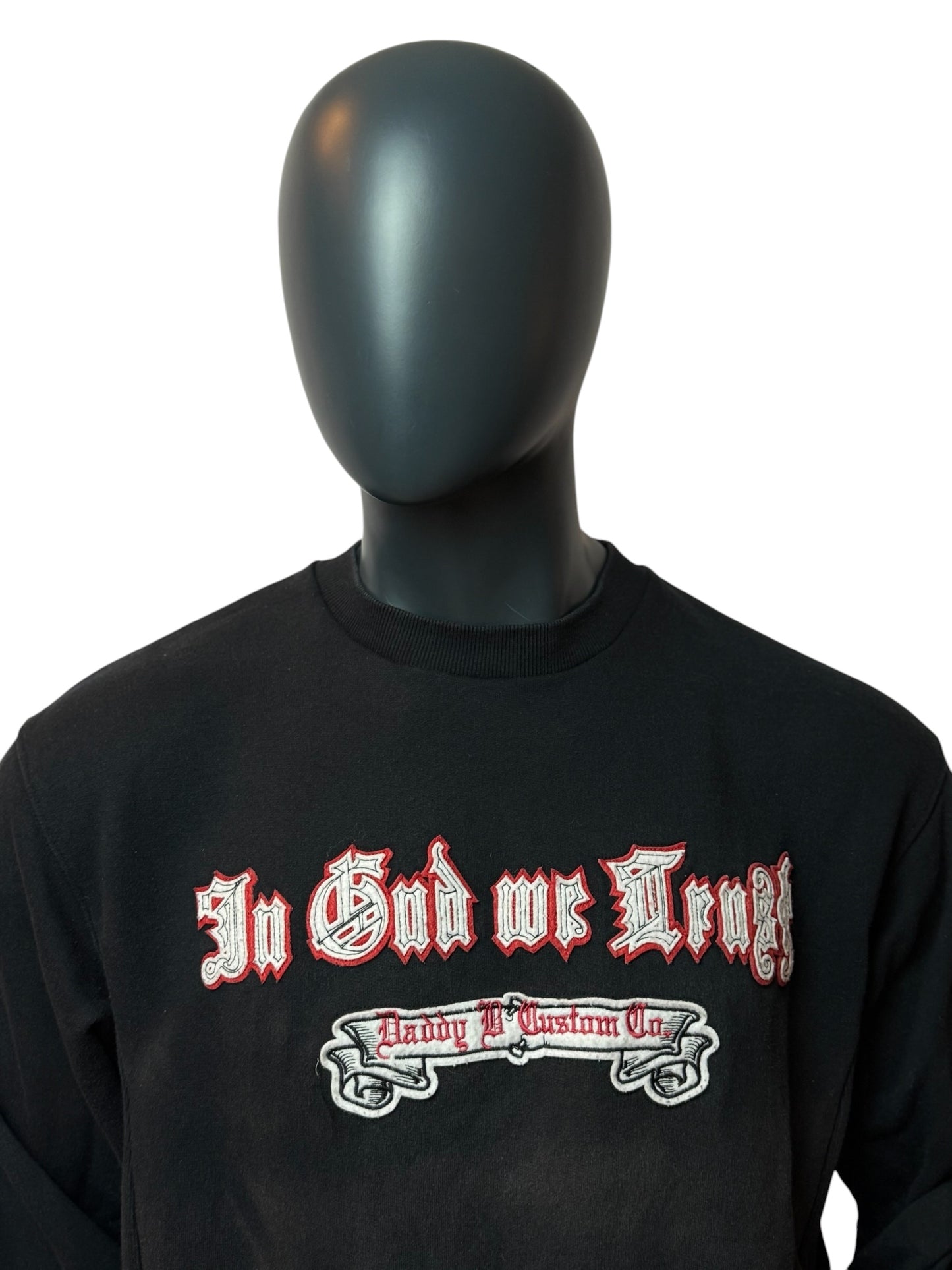 Vintage In God We Trust Crewneck Schwarz Graphic Sweater Streetwear L