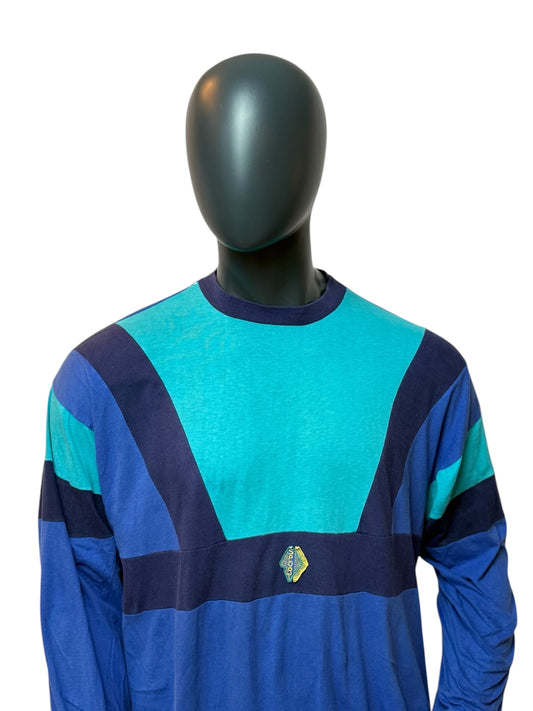 Vintage Colorblock Crewneck Blau Türkis 90s Retro Sweater