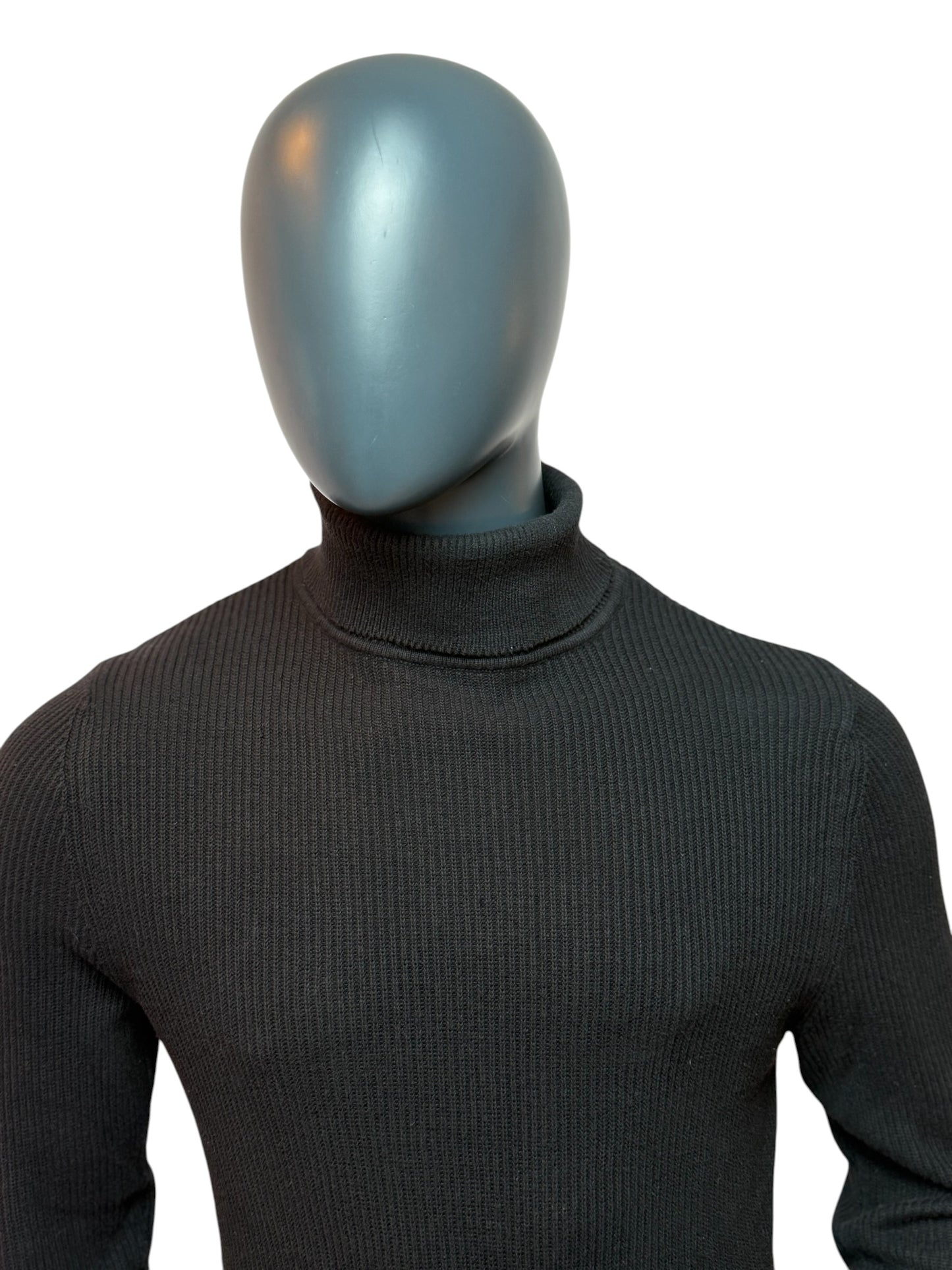 Vintage Rollkragen Pullover Schwarz Ribbed Minimal Turtleneck Sweater M