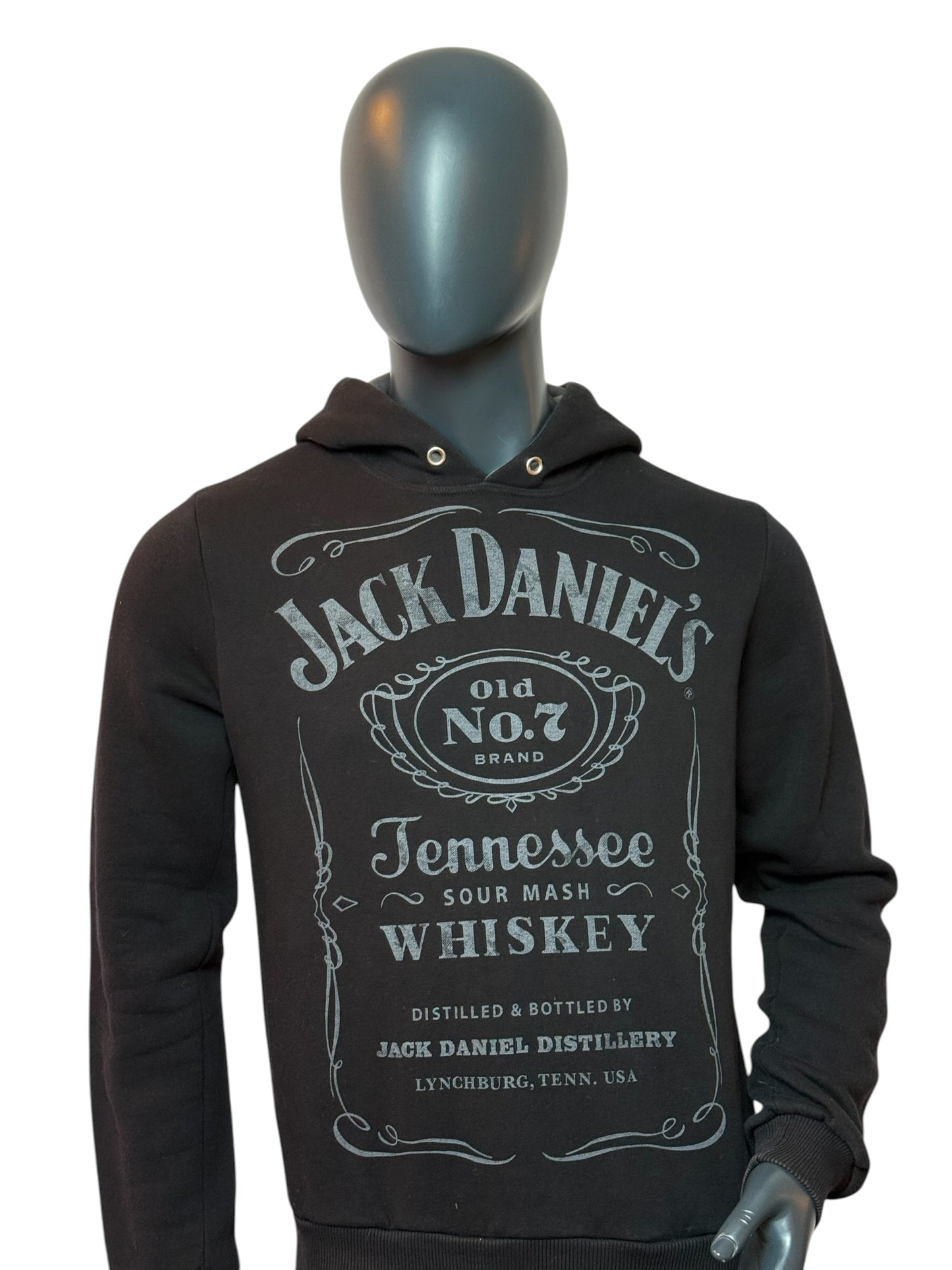 Vintage Jack Daniel’s Hoodie Schwarz Logo Print Whiskey Retro Streetwear L