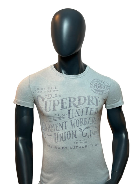 Vintage Superdry T-Shirt Grau Faded Print Logo Basic Streetwear