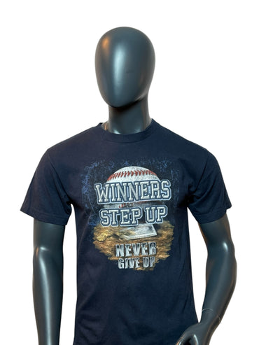 T-shirt vintage graphique de baseball Winners Step Up Imprimé marine Streetwear Taille M