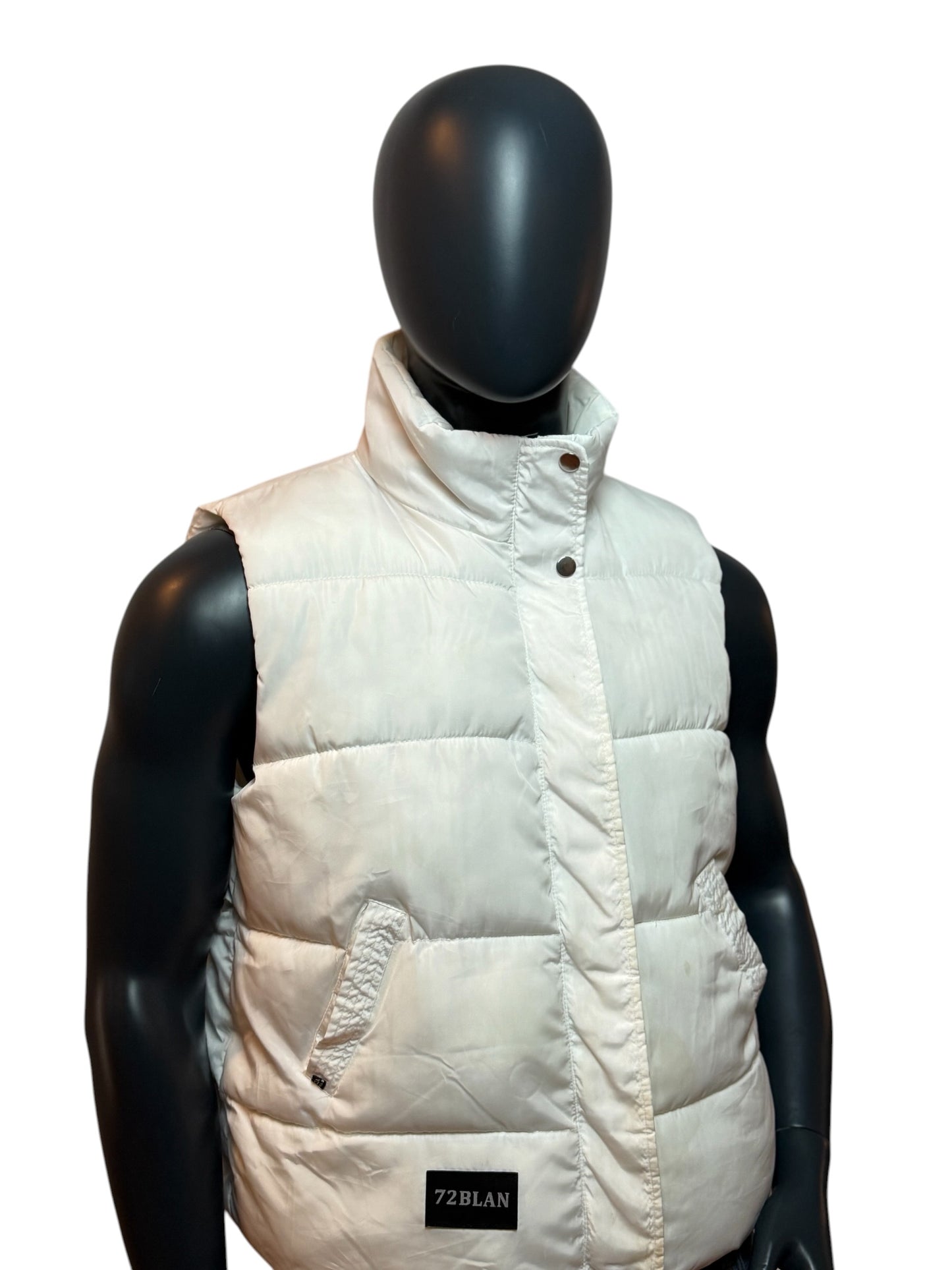 Vintage Puffer Vest White Sleeveless Jacket Retro Minimal Streetwear Size S