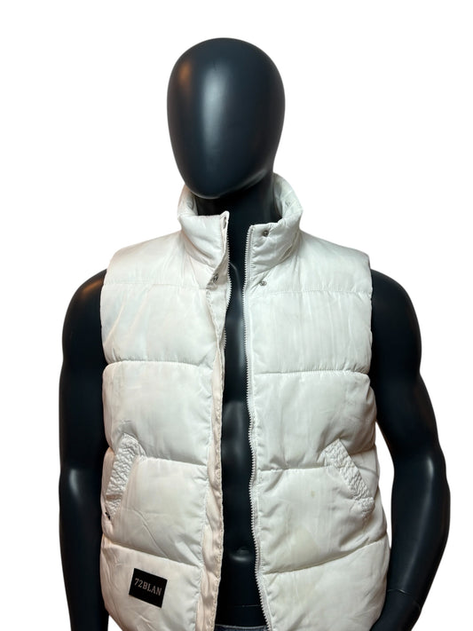 Vintage Puffer Vest White Sleeveless Jacket Retro Minimal Streetwear Size S