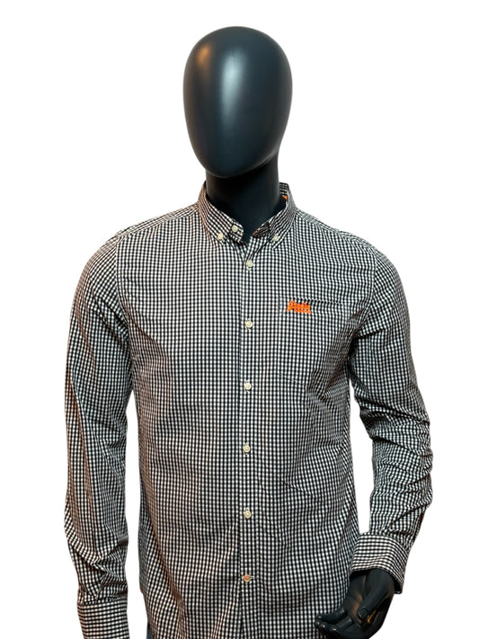 Superdry Gingham Shirt Black White Button Up Slim Fit Casual Streetwear Size L