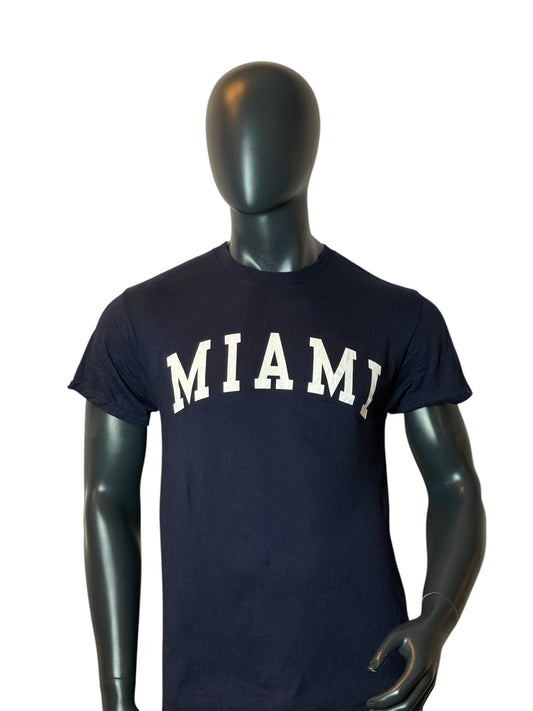 Miami Graphic T Shirt Navy Blue Retro Vintage College Streetwear Heavy Cotton