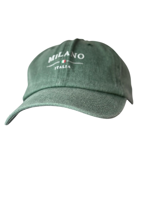 Vintage Milano Italia Hat Cap Faded Green Embroidered Italy Flag Retro