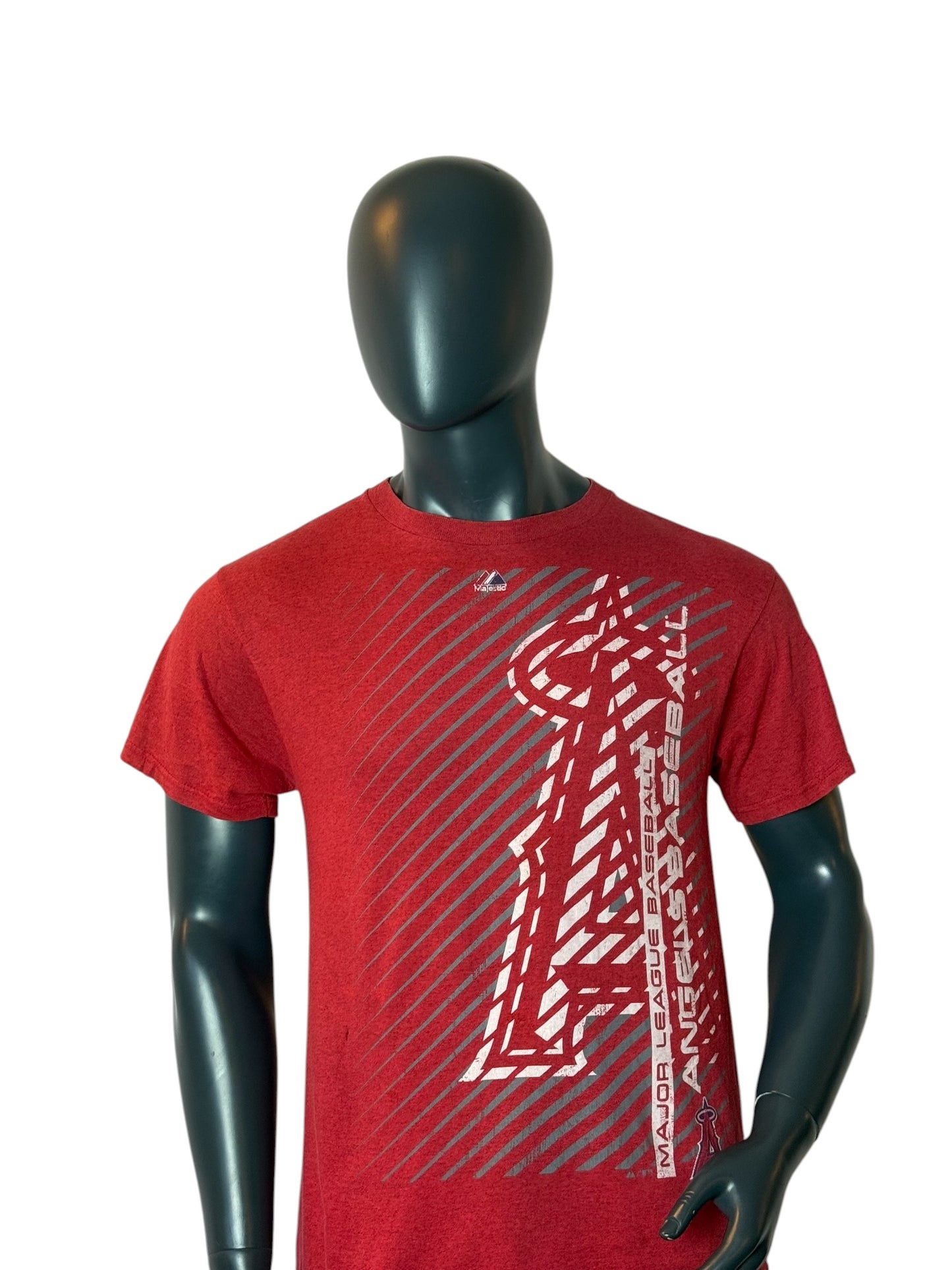Vintage Majestic Angels Baseball Graphic T Shirt Red MLB Style Logo Size M