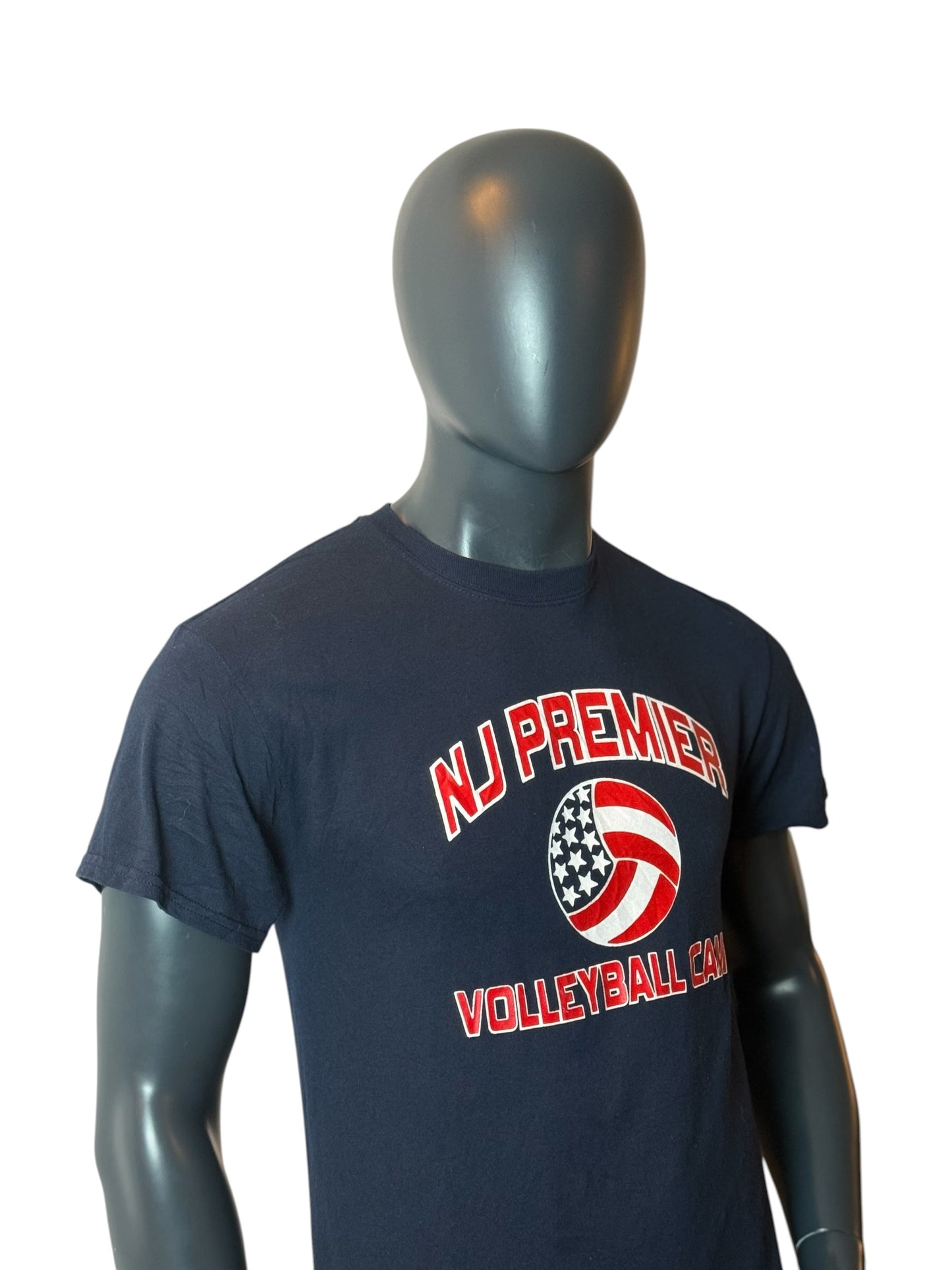 Vintage NJ Premier Volleyball Camp Graphic T Shirt Navy USA Ball Size M