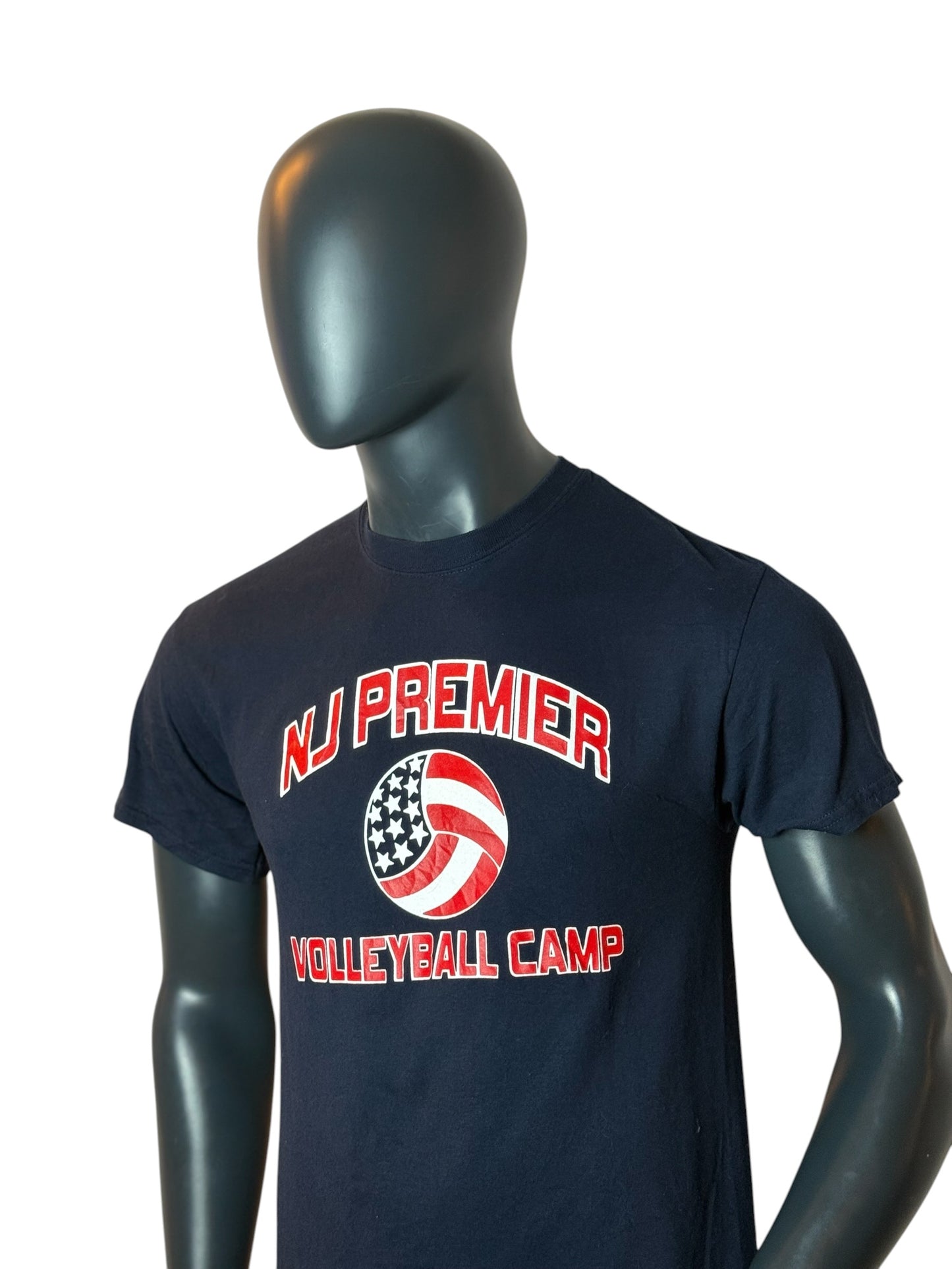 Vintage NJ Premier Volleyball Camp Graphic T Shirt Navy USA Ball Size M