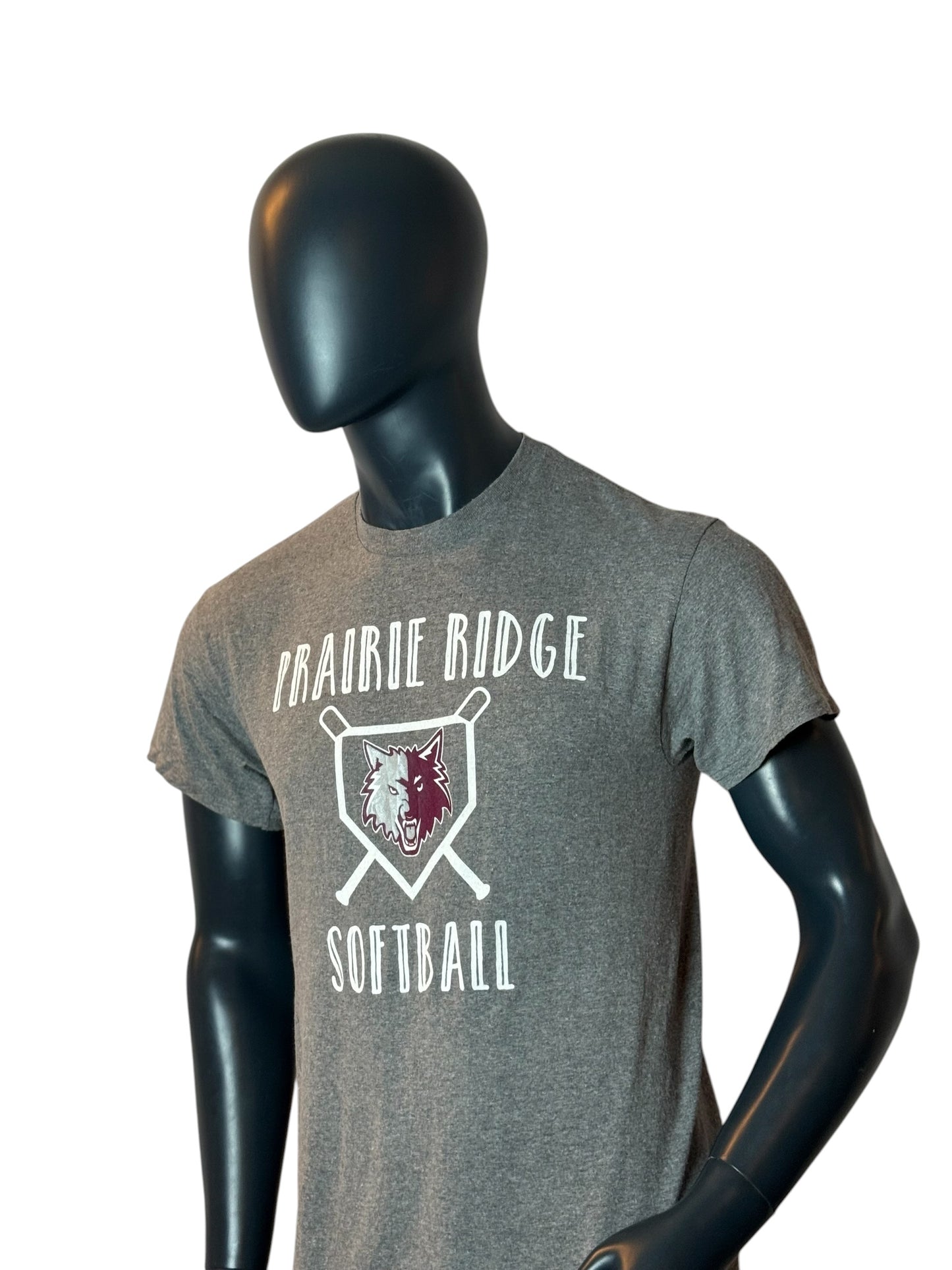 Vintage Prairie Ridge Softball Graphic T Shirt Grey Wolf Logo Size M