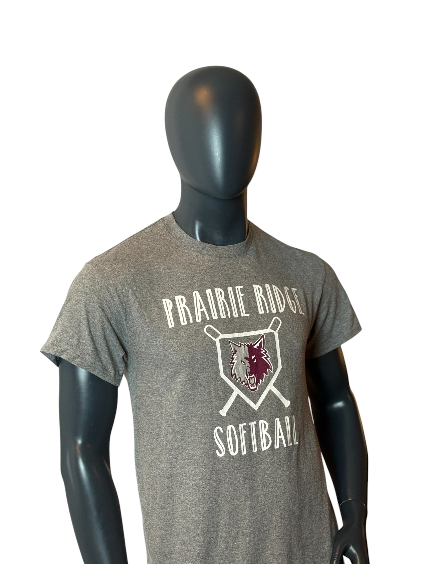 Vintage Prairie Ridge Softball Graphic T Shirt Grey Wolf Logo Size M