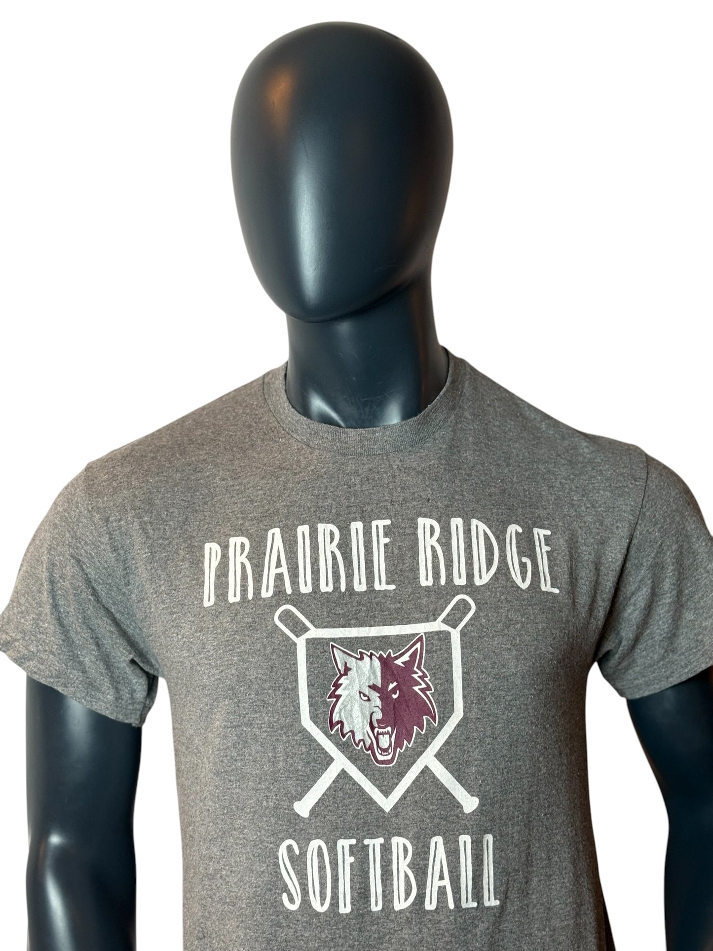 Vintage Prairie Ridge Softball Graphic T Shirt Grey Wolf Logo Size M
