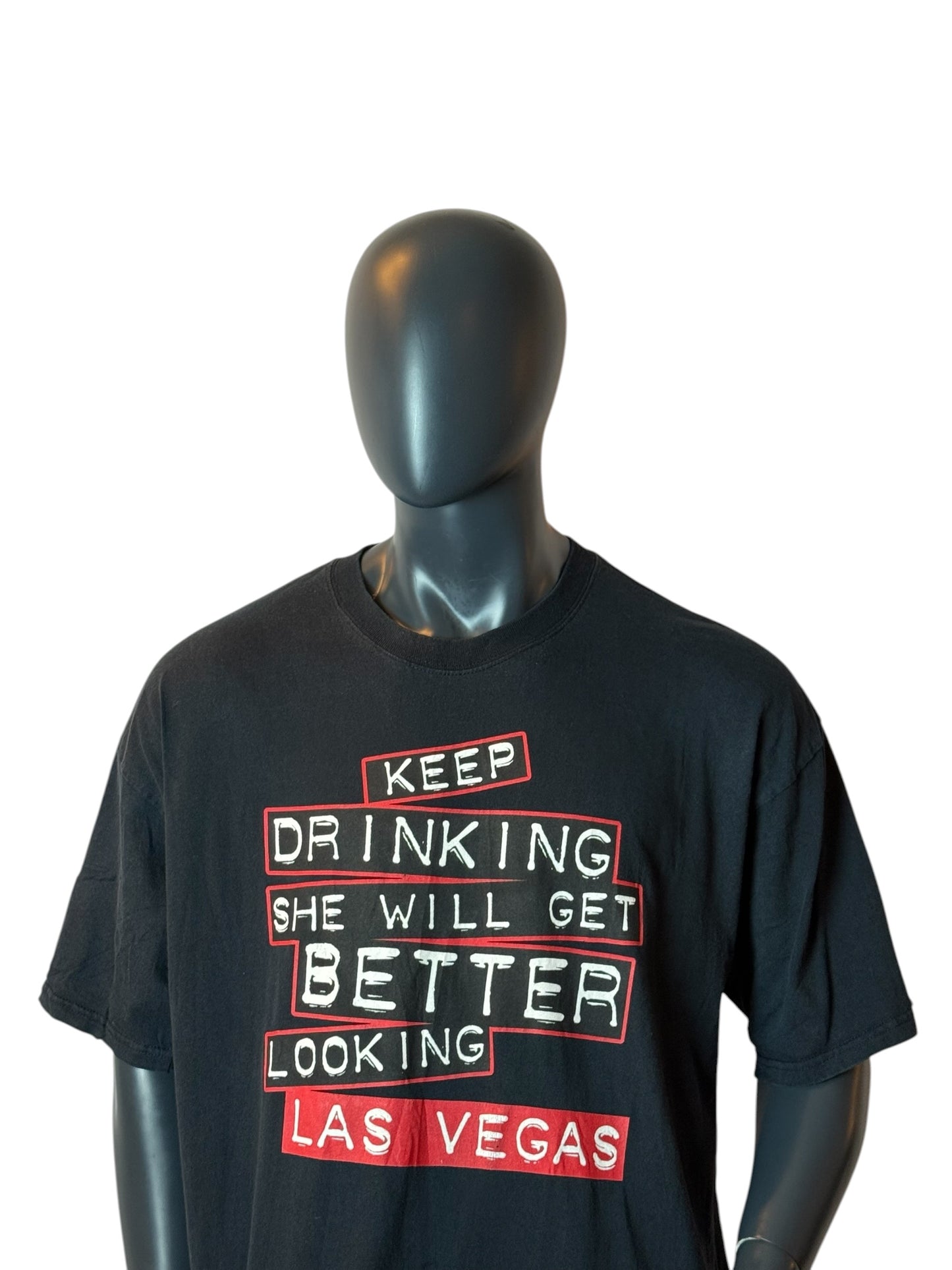Vintage Las Vegas “Keep Drinking” Graphic T-Shirt Black Size 2XL