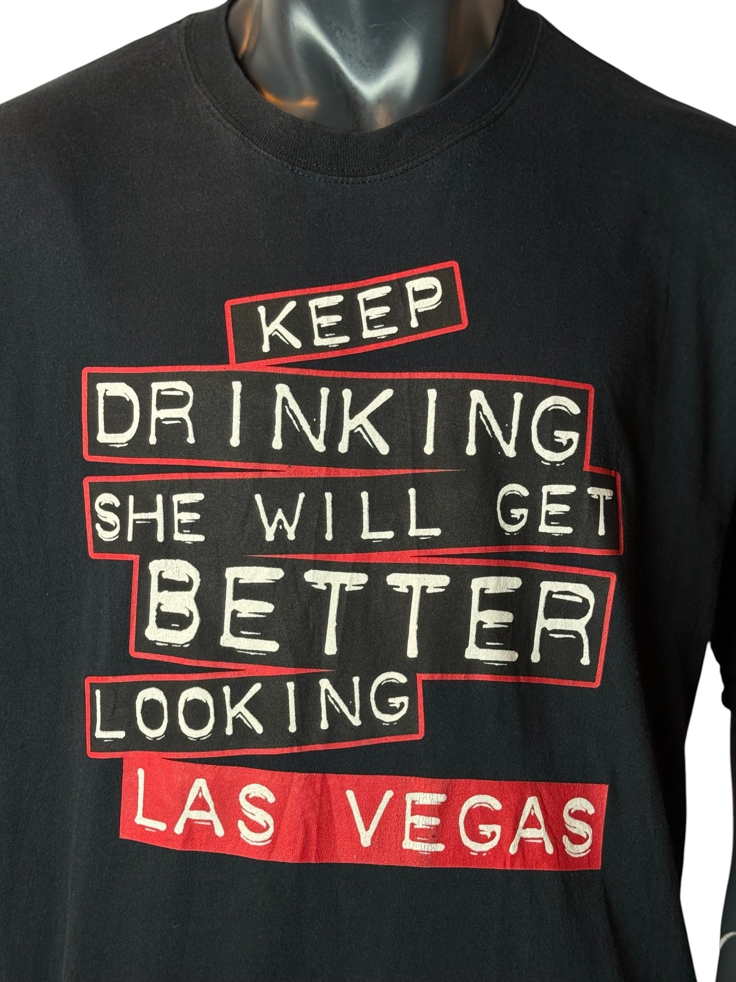 Vintage Las Vegas “Keep Drinking” Graphic T-Shirt Black Size 2XL
