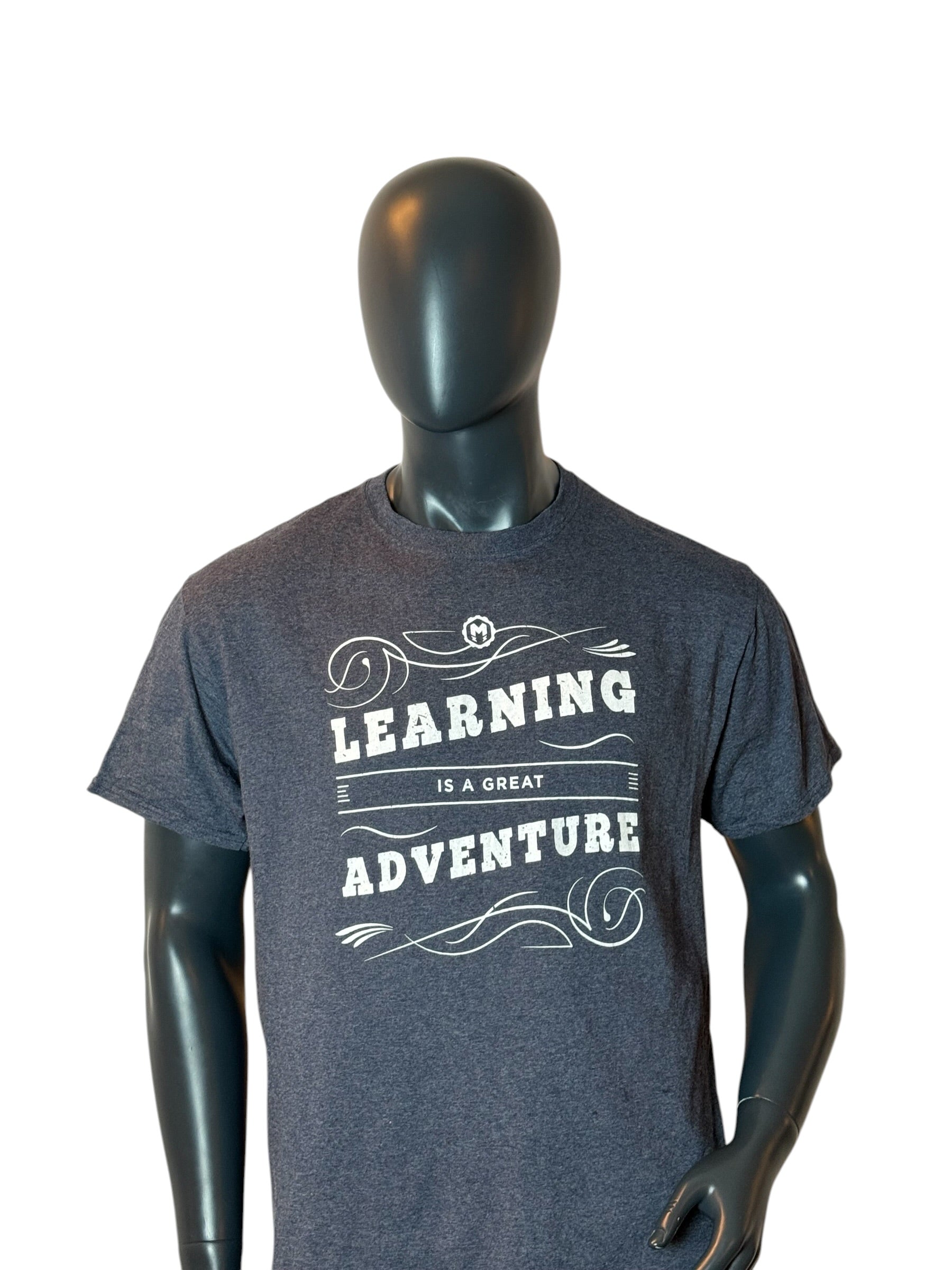 Vintage Graphic T-Shirt Grey Learning Is A Great Adventure