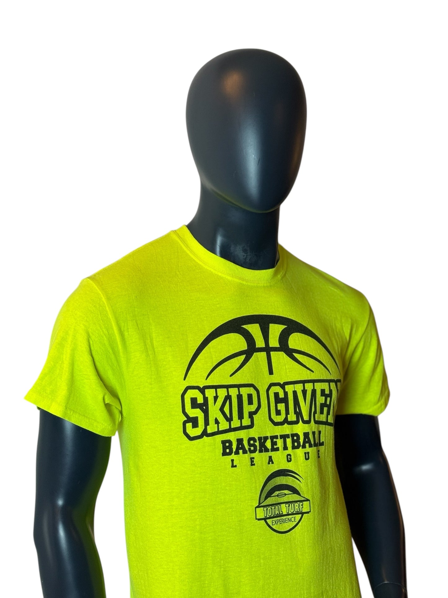 Basketball Vintage Graphic T Shirt Neon Green “Skip Given League” Size M