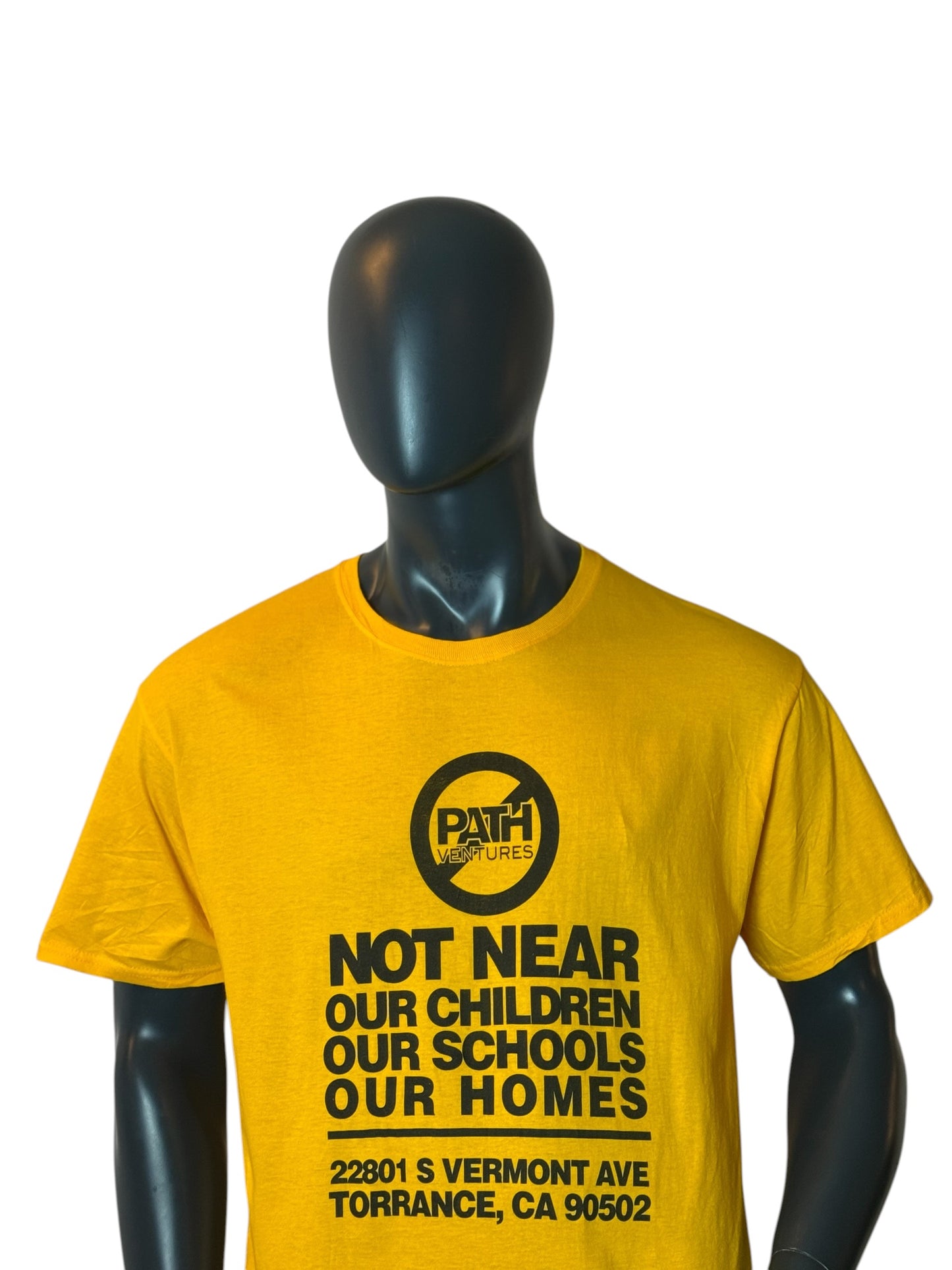 Vintage Graphic Statement T Shirt Yellow “Not Near Our Children” Size L