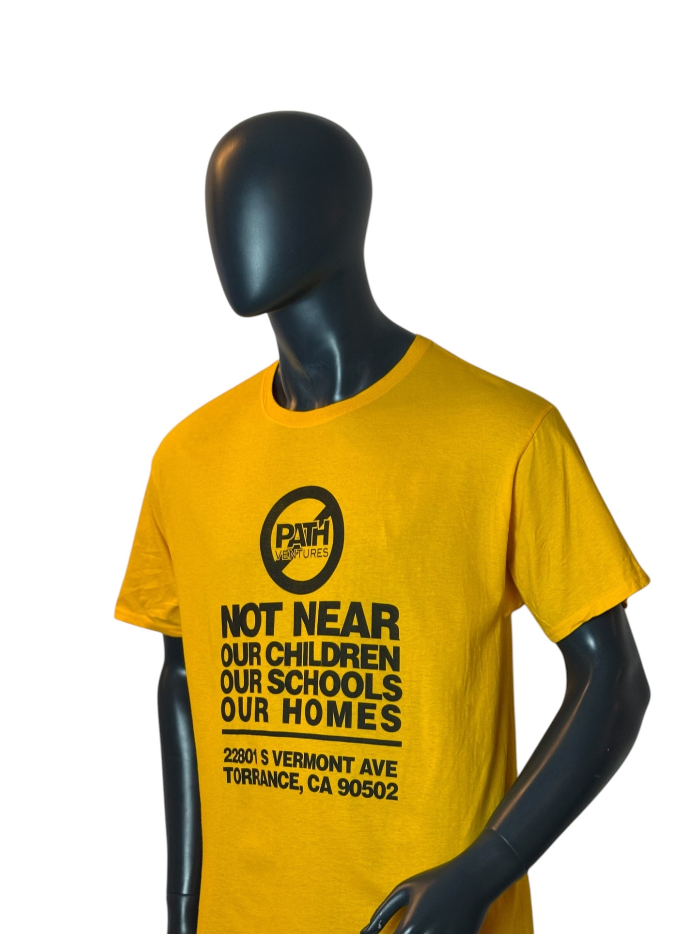 Vintage Graphic Statement T Shirt Yellow “Not Near Our Children” Size L