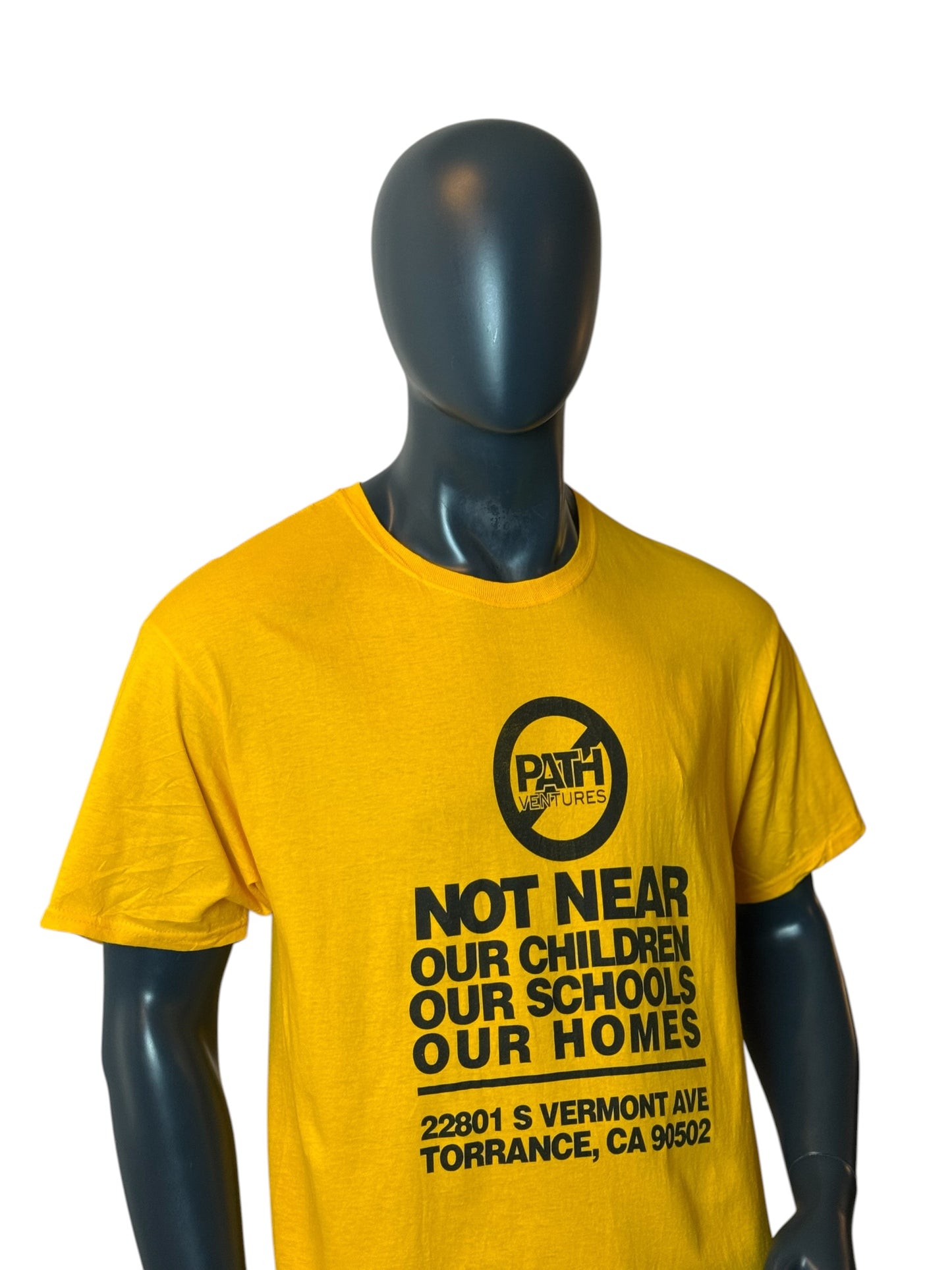 Vintage Graphic Statement T Shirt Yellow “Not Near Our Children” Size L