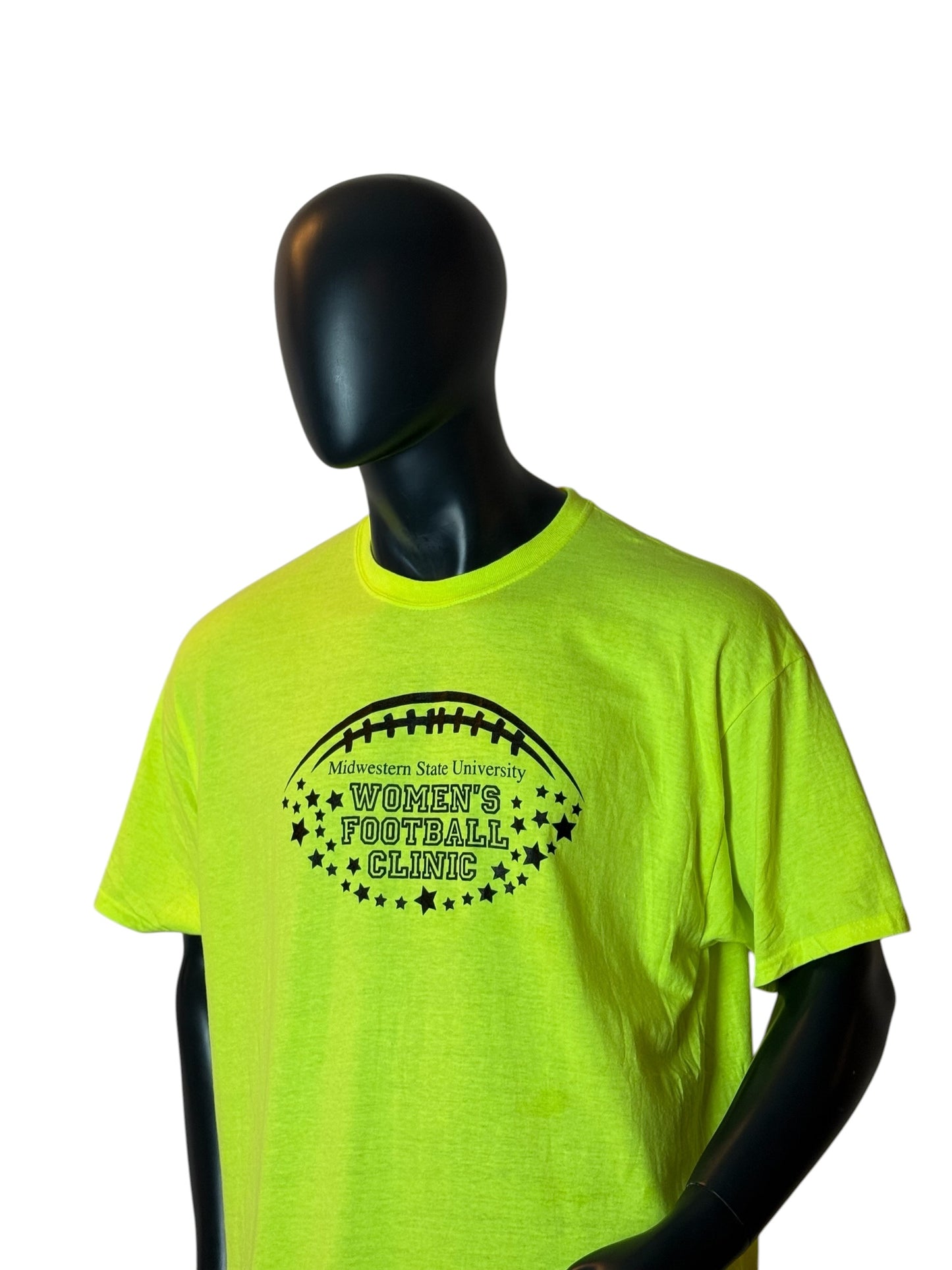 Vintage Women’s Football Clinic T Shirt Neon Green MSU Size 2XL