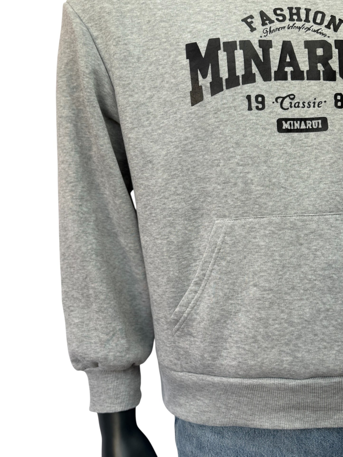 Vintage Style Hoodie, Grau, 90s Retro Streetwear Sweater Size M