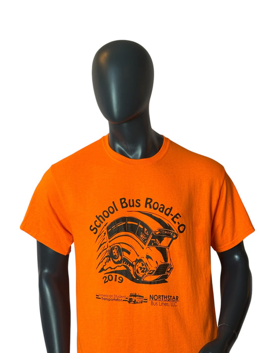 Vintage School Bus Road EO T Shirt Orange Graphic Heavy Cotton