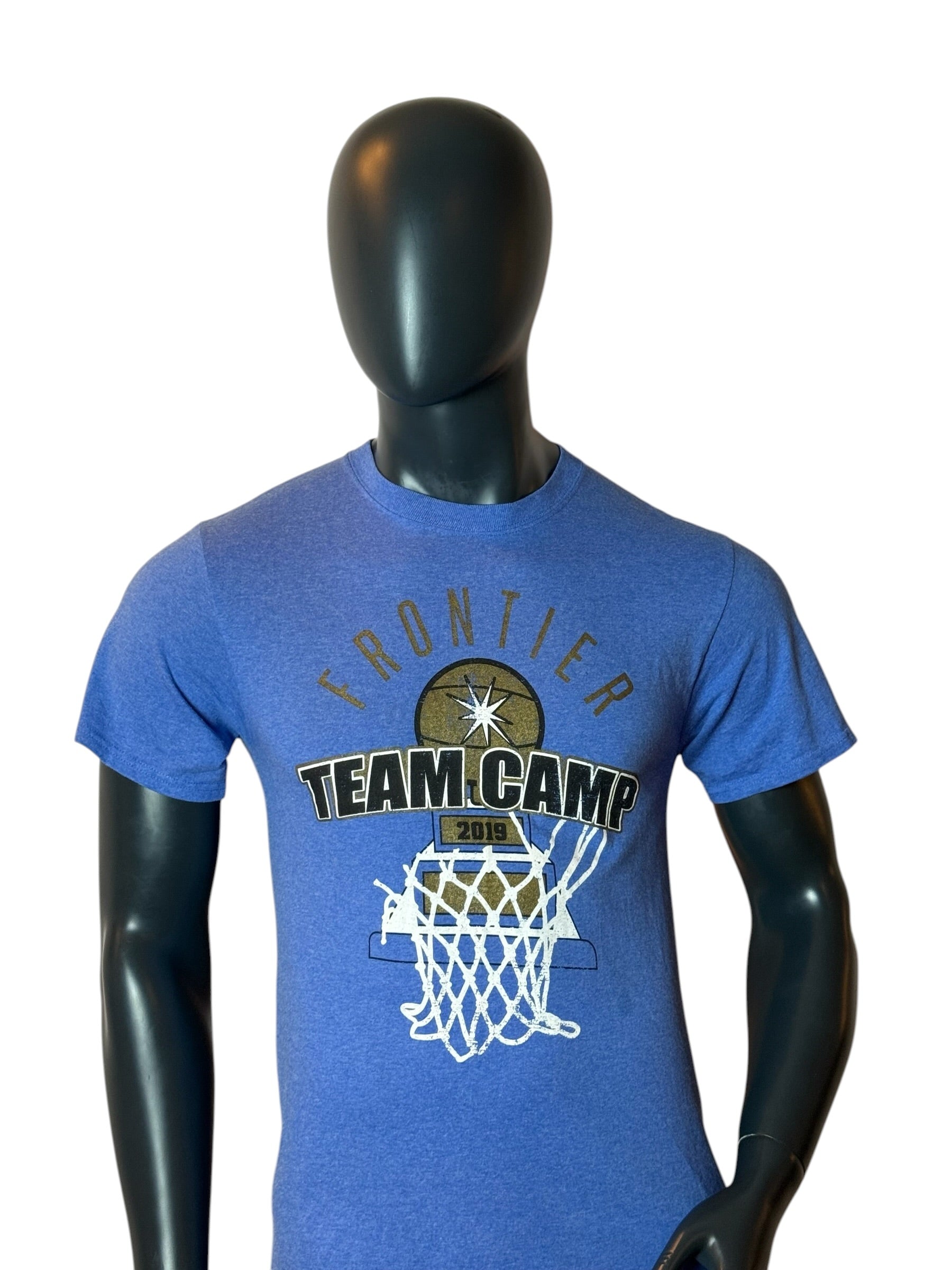 Vintage Frontier Team Camp Basketball T Shirt Blue Size S Retro College Style