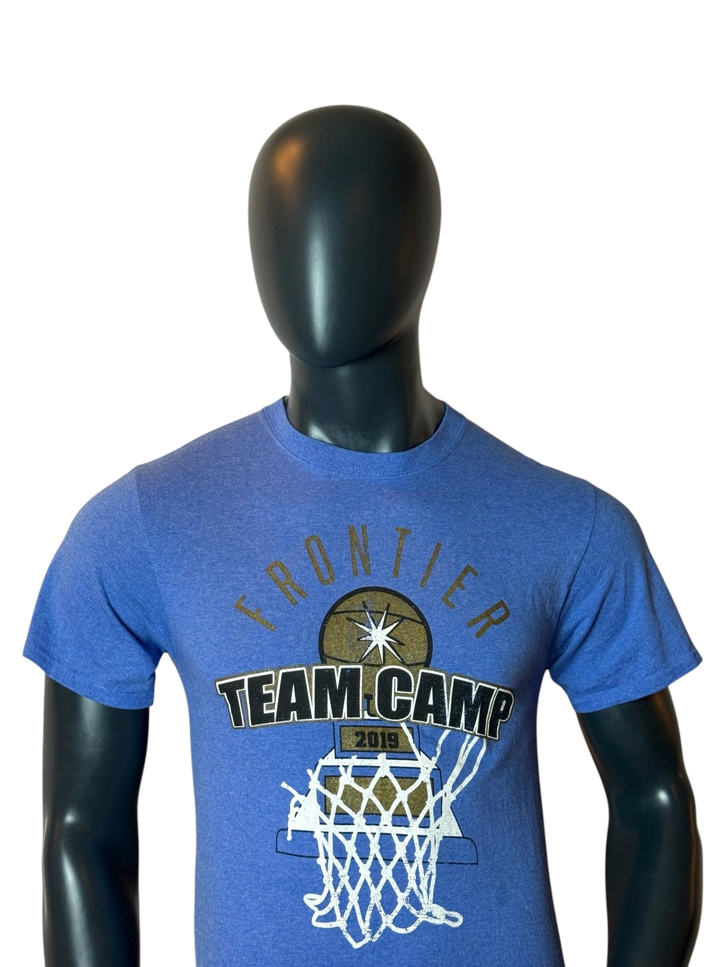 Vintage Frontier Team Camp Basketball T Shirt Blue Size S Retro College Style